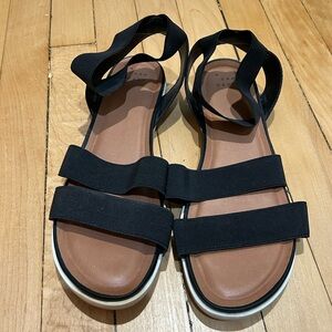 a new day Black Strap Sandals with Tan Footbed